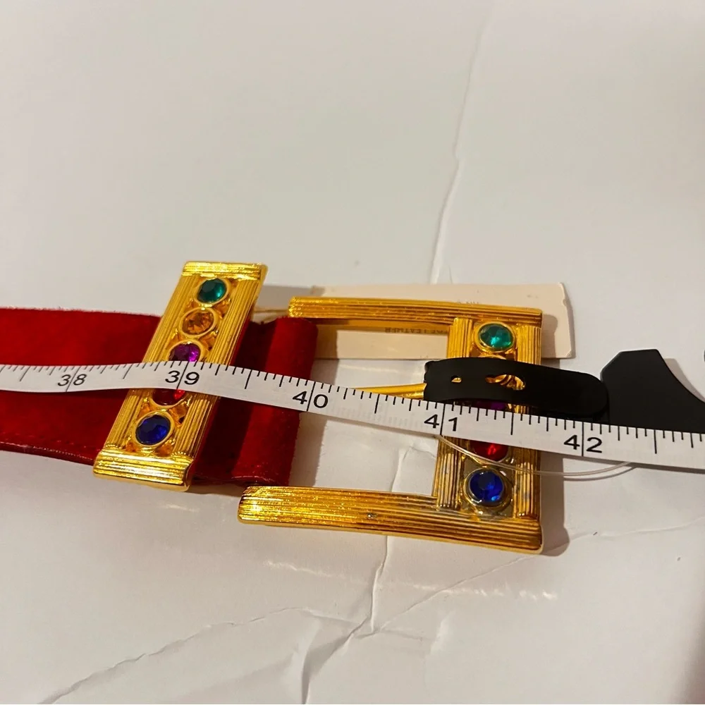 1980s maximalist jewel-tone red suede statement belt